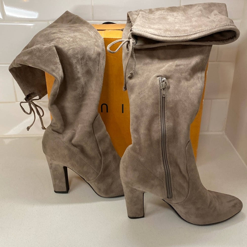 Taupe suede knee high boots